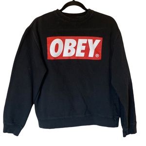 Obey Black Crewneck Sweater with Red Logo